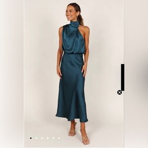 Mock neck silk fit and flare dress